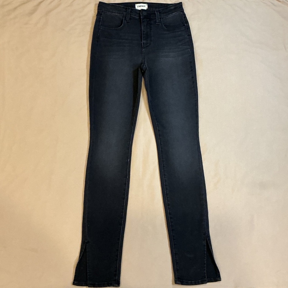 L'AGENCE Josie Skinny Jeans Black Slit Hem Vntg Made in USA Actual Size 26